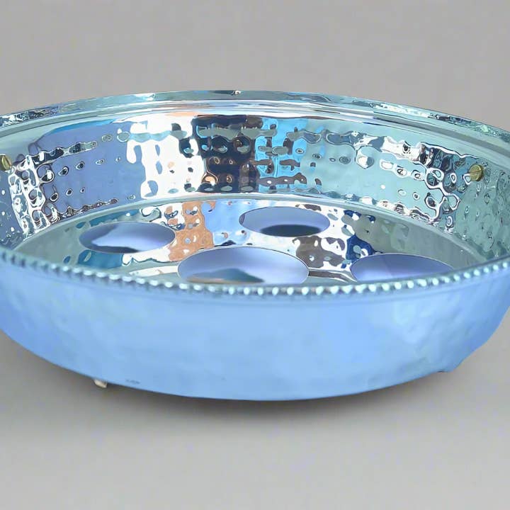 TAJ Designs 9 Inch Round Hammered Pan Holder With Gold Accent for wholesale by TAJ Designs