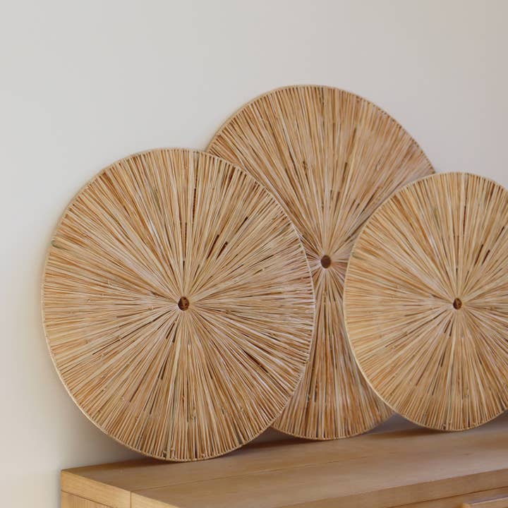 Now's Home - Wholesale Wall Accent - SET 3 WALL DECORATIONS IN NATURAL RAFFIA D60/50/40CM MIRI2