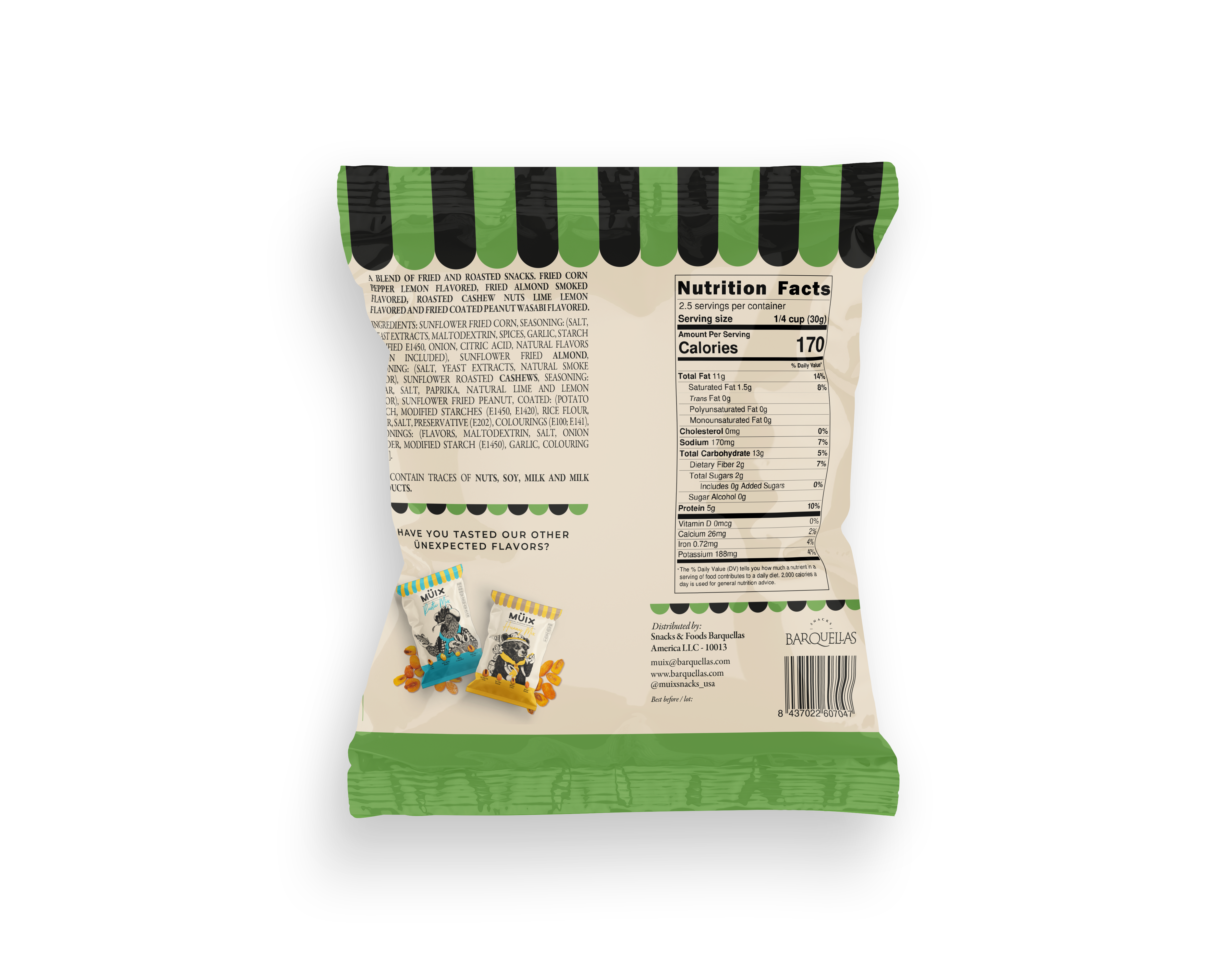 Müix Snacks - Vente Noix - Mélange Exotique de Maïs & Noix - 65g1