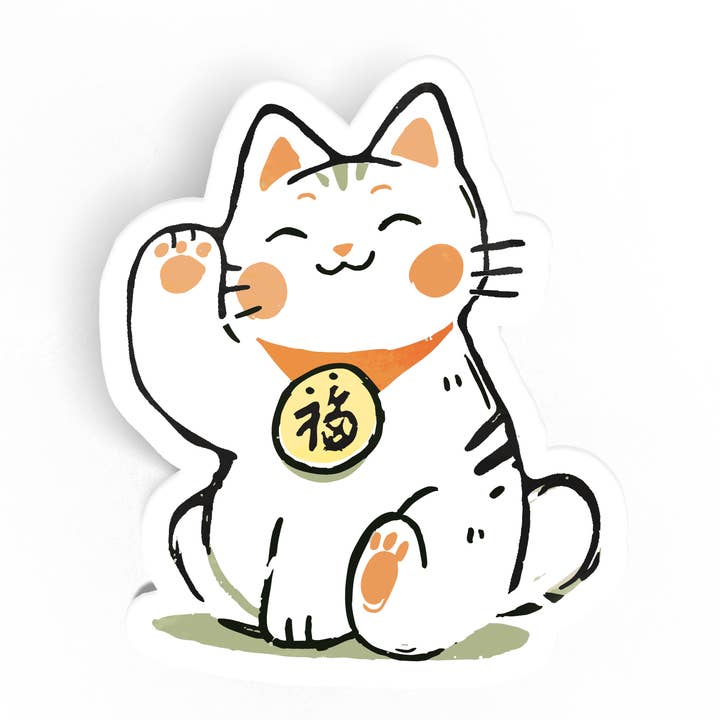 Good Luck Cat - Laminated Matte Sticker for wholesale by Petty Paper Studio