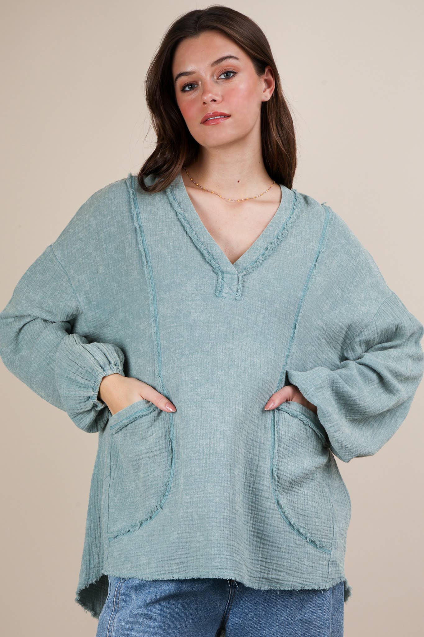 VERY J - Wholesale Shirt - Women's - NT12105-Washed Cotton Gauze Oversized Top1