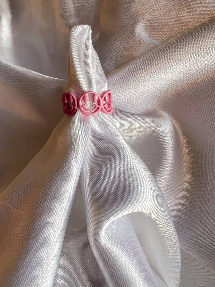 Pink Smiley Face Ring for wholesale by Simply Sunshine Jewelry