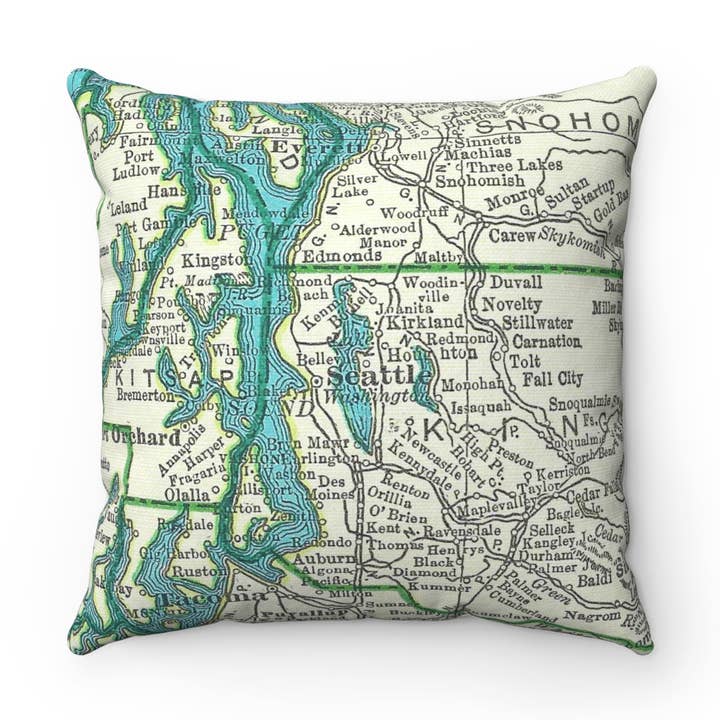 Seattle Washington Map Pillow – 18" Square Throw Pillow for wholesale by Daisy Mae Designs