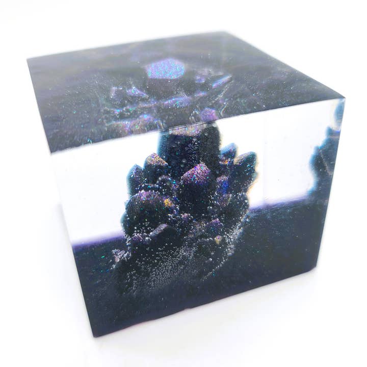 Eco-Friendly Epoxy Resin Cube with Crystal Quartz Cluster for wholesale by Slightly Askew Art