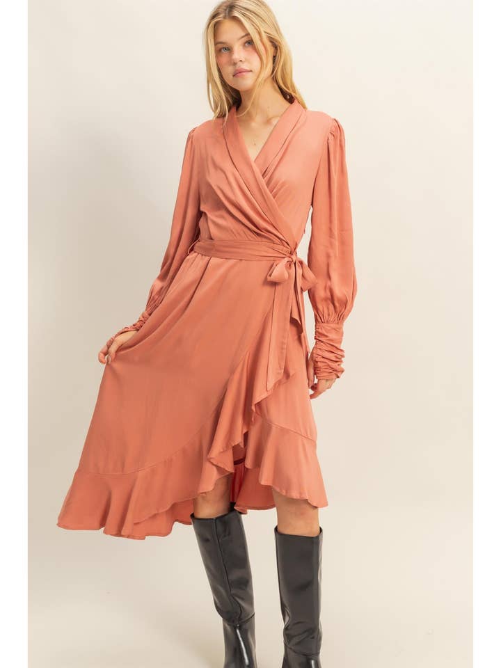 Asymmetric  Wrap Midi Dress for wholesale by HYFVE