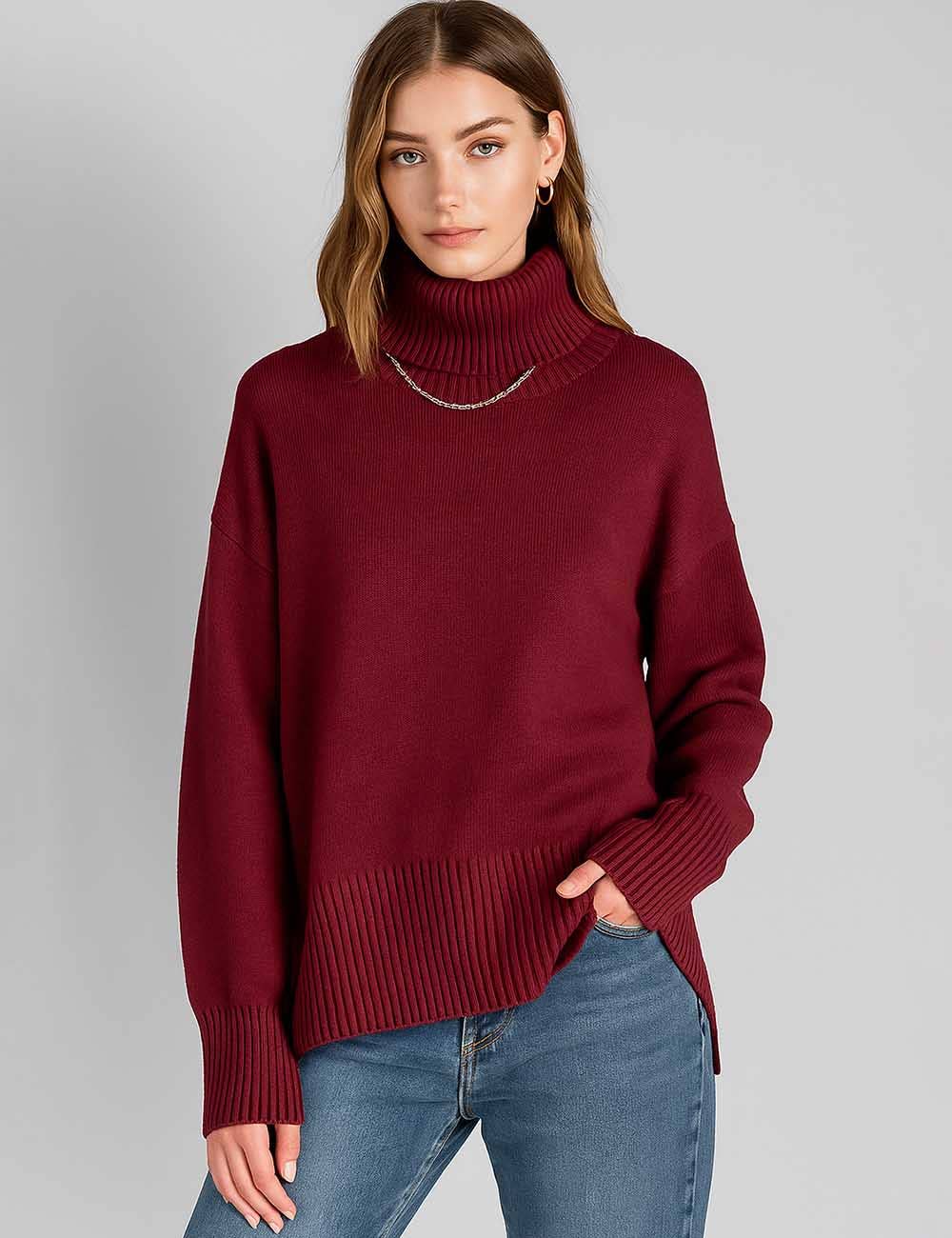 Sweetkama - Venta al por mayor Jersey de punto - Mujer - Suéter de punto para mujer con cuello alto y color sólido 56056