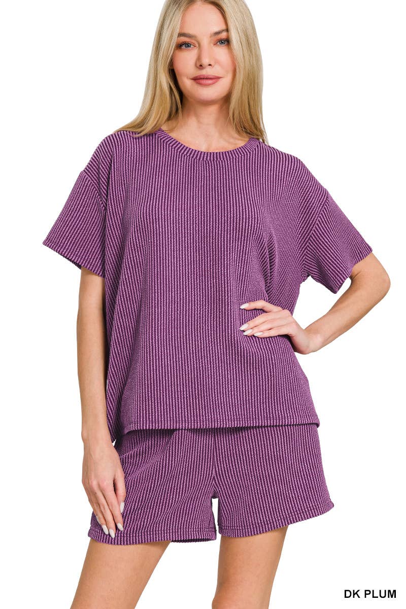 42POPS – Engroshandel Loungesæt - Dame – .Corded Rib T-shirt & Shorts 2-delt Sæt12