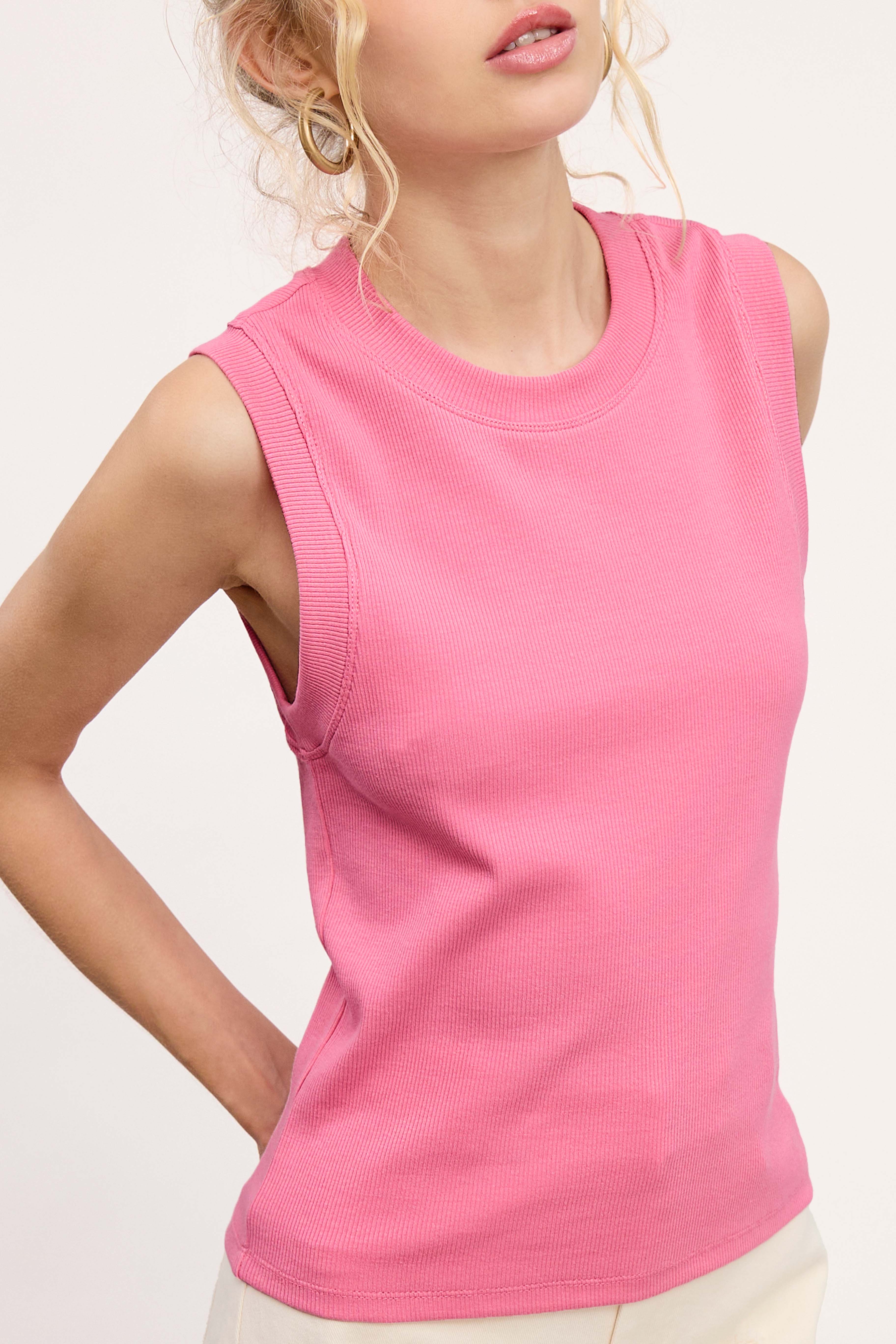 La Miel - Wholesale Tank Top - Women's - HUT7340-Stretchy Basic Ribbed Sleeveless Crew Neck Top15