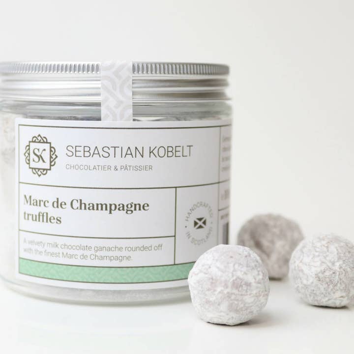 Marc de Champagne-trøfler for engroshandel hos Sebastian Kobelt Chocolatier