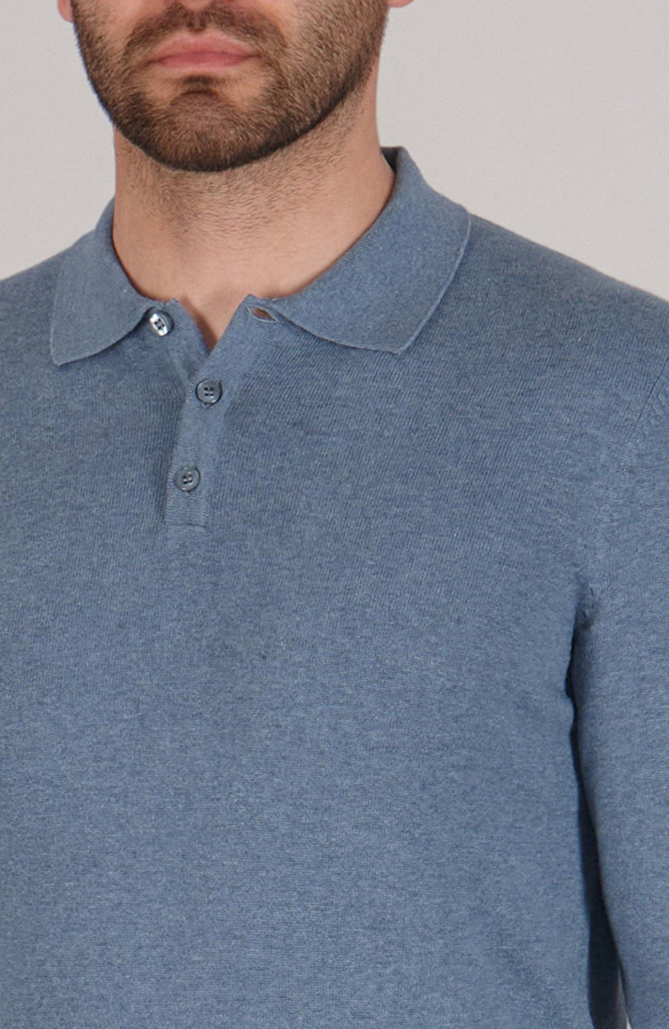 Paul James Knitwear – wholesale Polo – Men’s – Mens Lightweight Cotton Long Sleeve Knitted Polo Shirt17