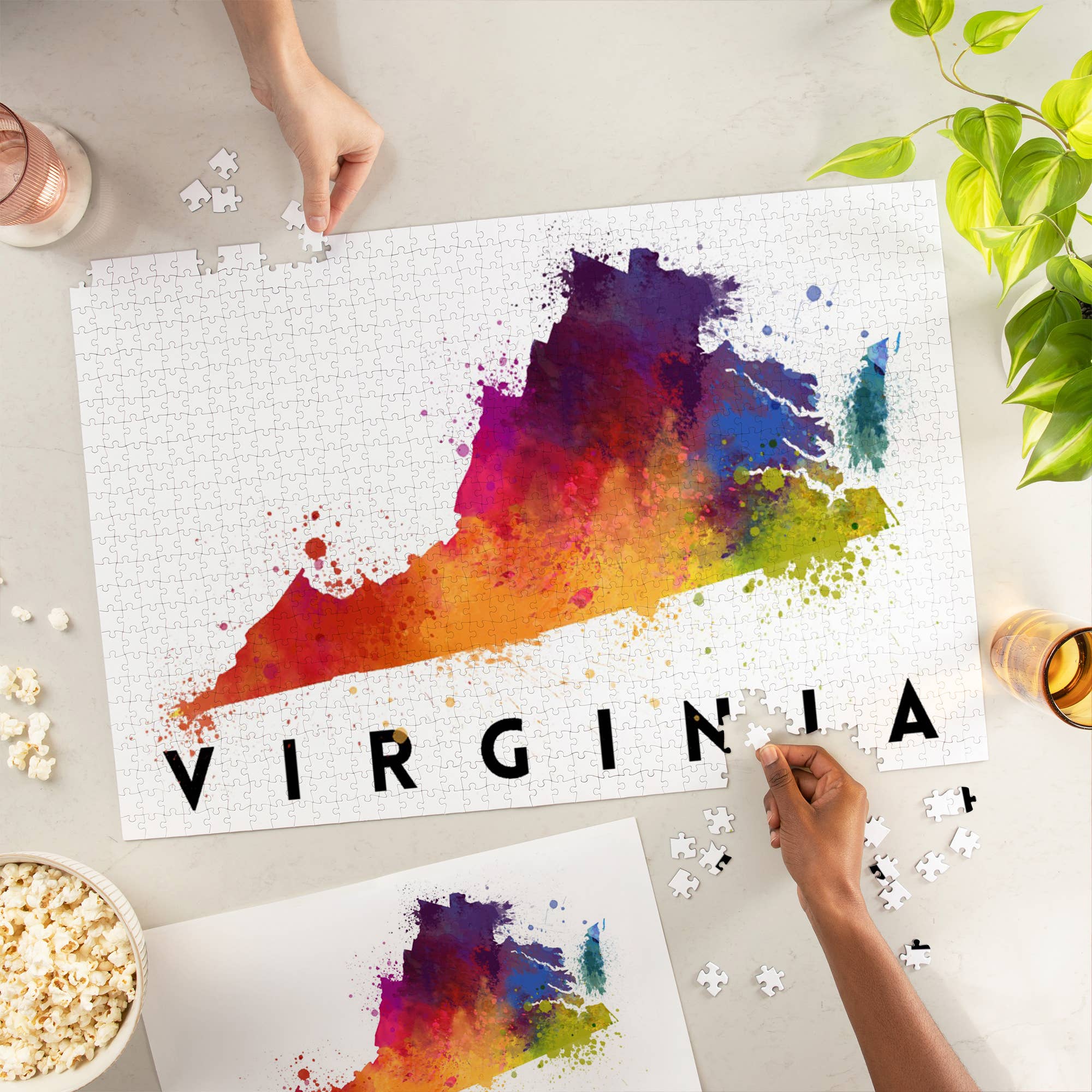 Lantern Press - Vente Puzzle – adulte - PUZZLE DE 1000 PIÈCES Virginia, State Watercolor1