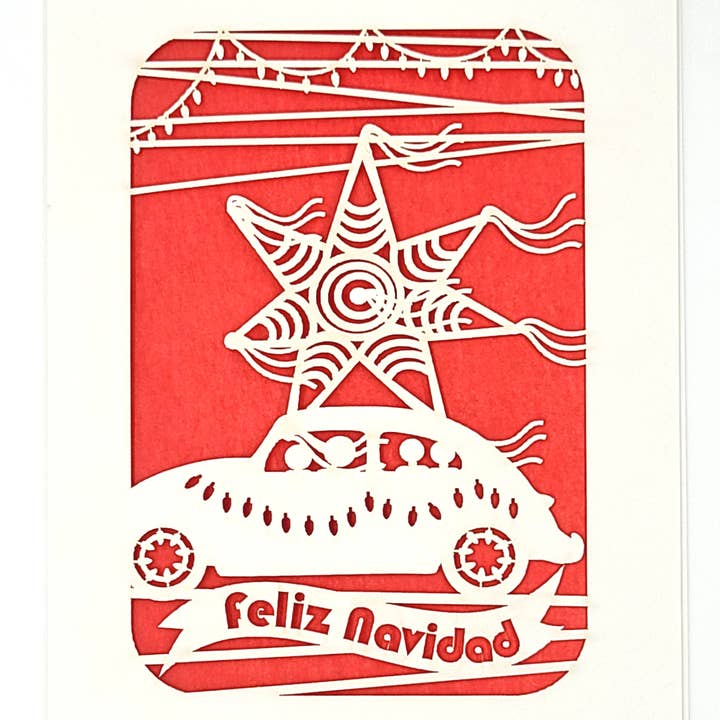 two hermanas – Engroshandel Julekort – Feliz Navidad med en VW bug y Pinta7