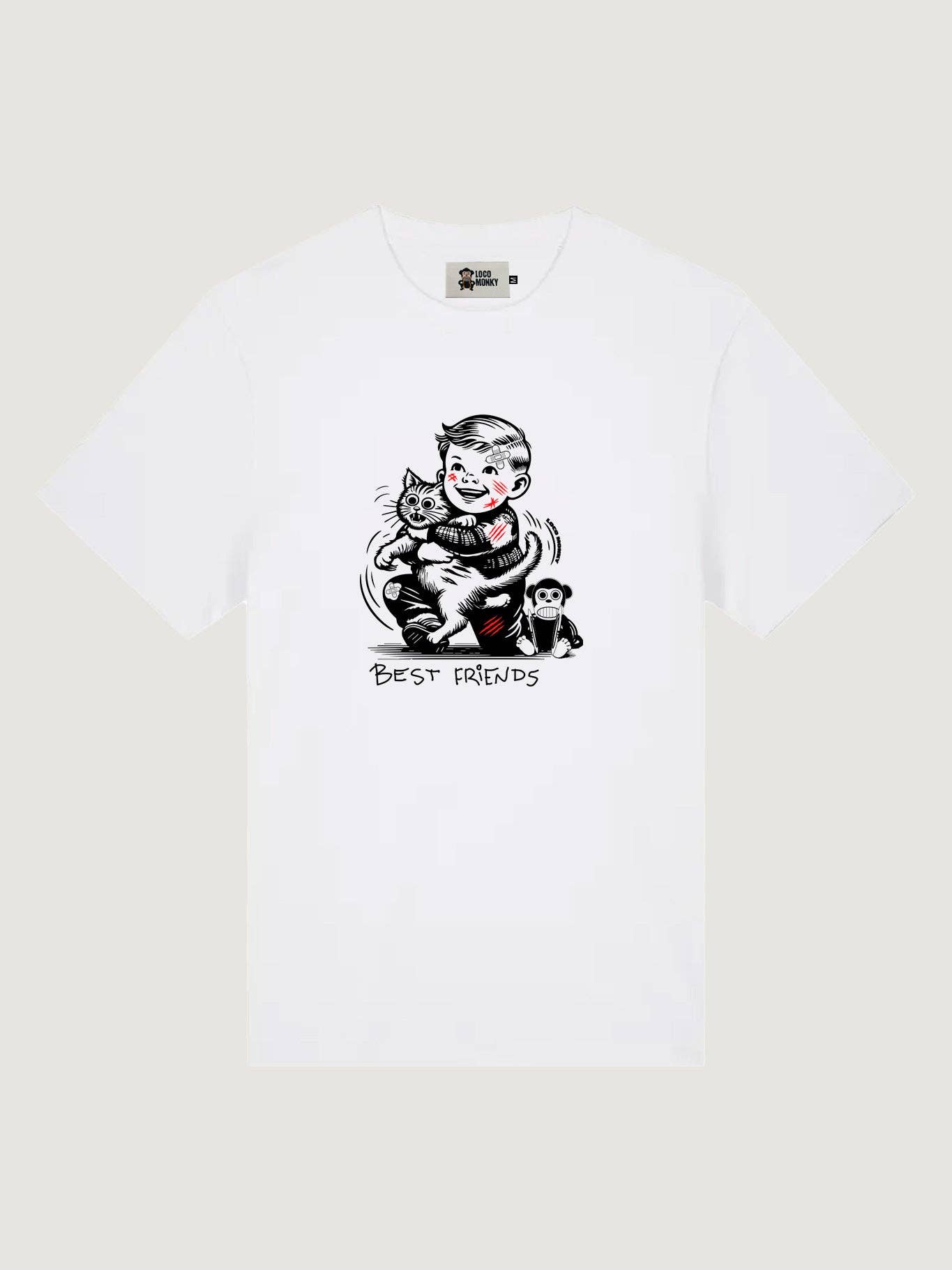 white Loco-Monky-White Best-Friends-T-Shirt for wholesale on Faire2