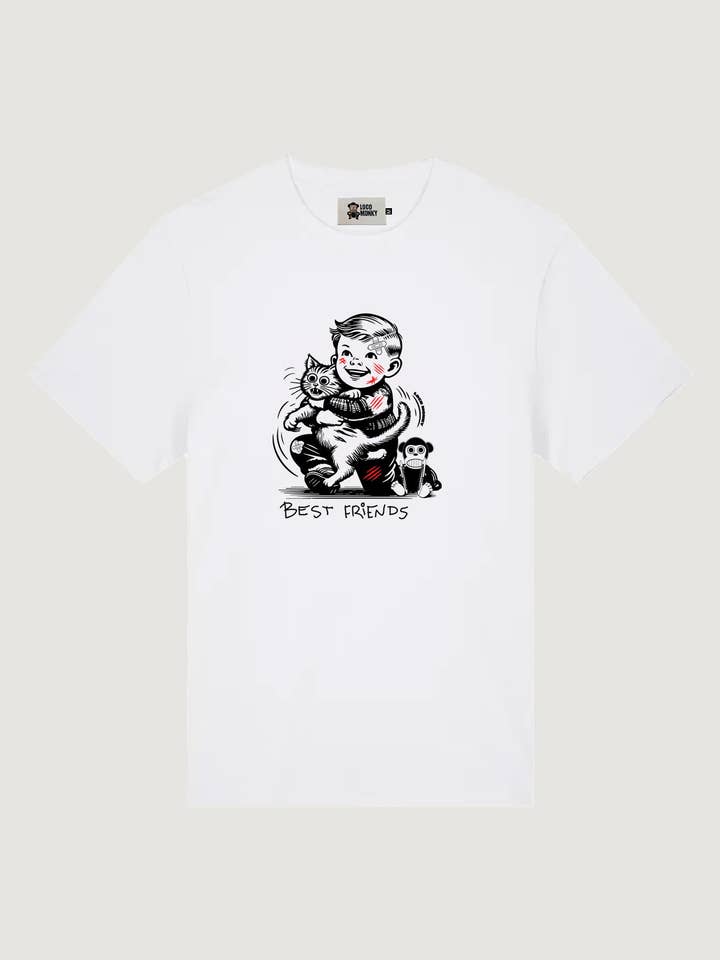 white Loco-Monky-White Best-Friends-T-Shirt for wholesale on Faire2