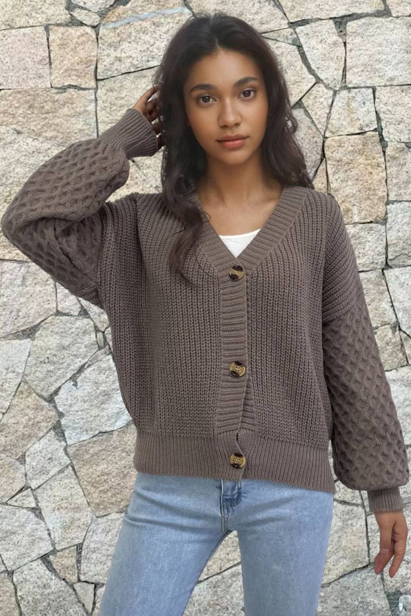 NINEXIS - Vente Cardigan – femme - CWOCAL1875_CARDIGAN VINTAGE À COL EN V ET À MANCHES LONGUES1