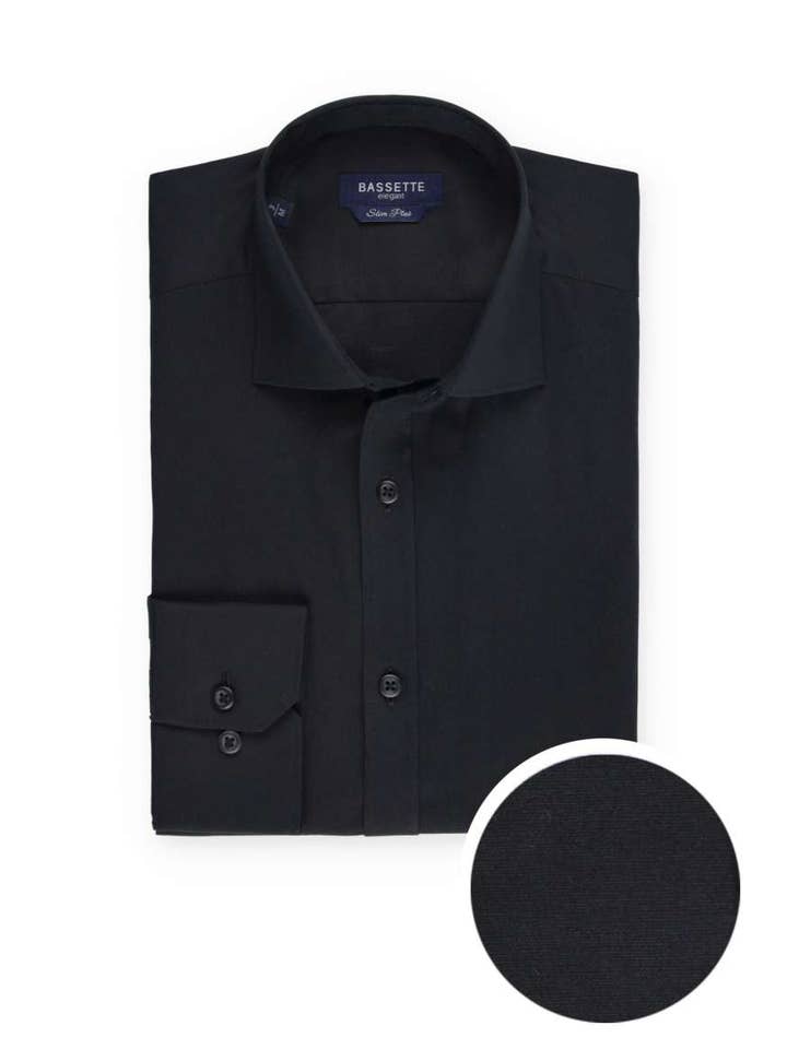 125-3 Svart Lycra Slim Plus klänningsskjorta för wholesale av BASSETTE