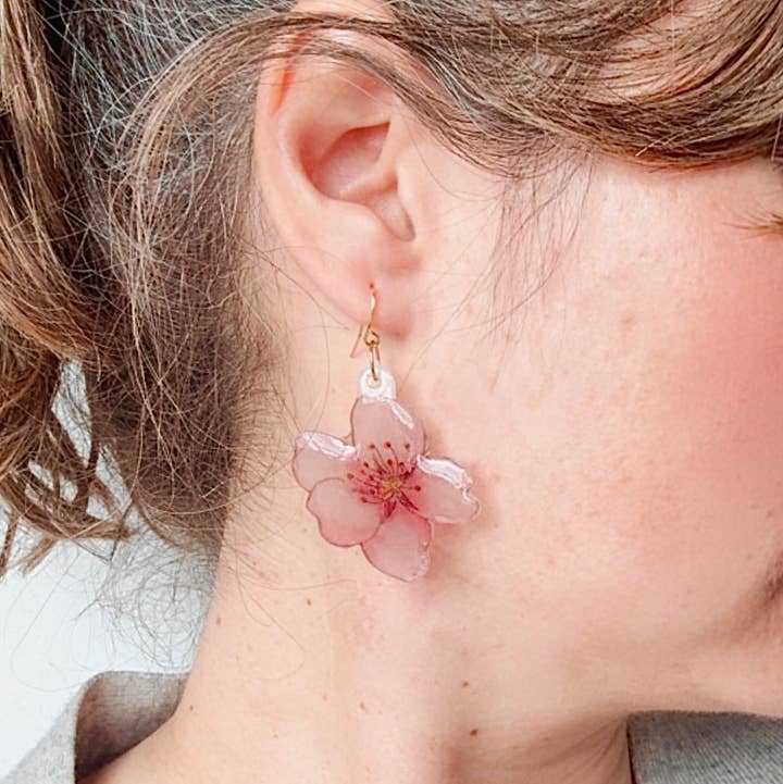 D. Prince Designs - Wholesale Dangle Earrings - Hand-Illustrated Cherry Blossoms | Handmade Acrylic + Resin Dangle Earrings1