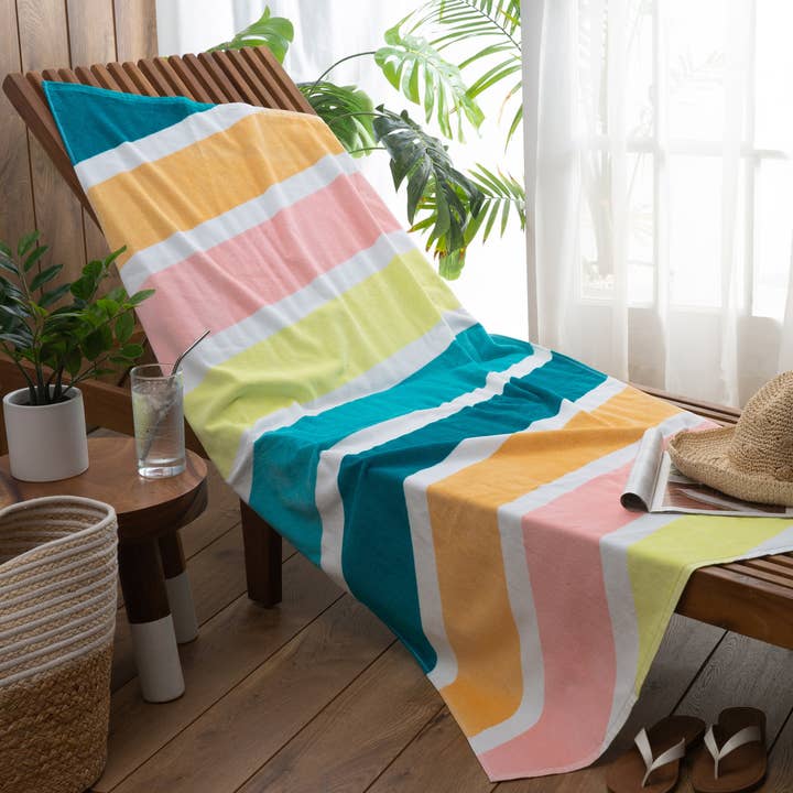 Moda at Home Enterprises, Ltd - Wholesale Beach towel - AMALFI STRIPE VELOUR BEACH TOWEL