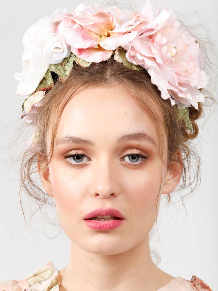 Chelsea Garden flower crown. Pink /cream for wholesale by Miss Rose Sister Violet Australia