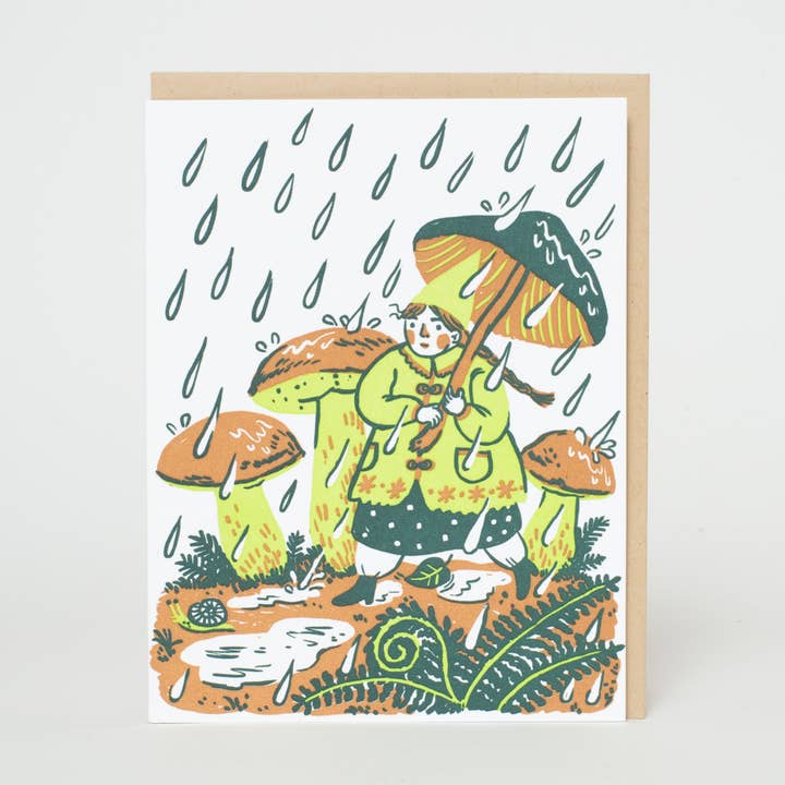 Egg Press Manufacturing - Wholesale Everyday Greeting Card - Rain Walk Gnome Letterpress Greeting Card by Phoebe Wahl0