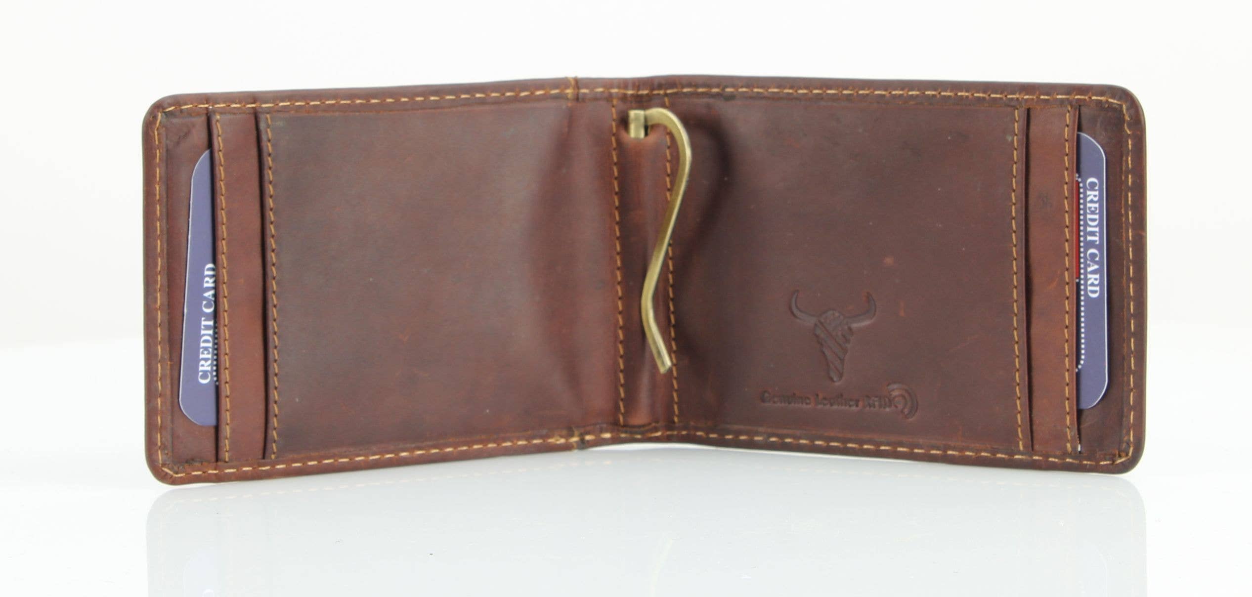 Leather Impressions Inc - Venta al por mayor Cartera - Hombre - Billetera American Bison RFID de piel con clip para billetes, doble pliegue3