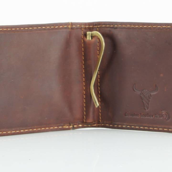 Leather Impressions Inc - Venta al por mayor Cartera - Hombre - Billetera American Bison RFID de piel con clip para billetes, doble pliegue3