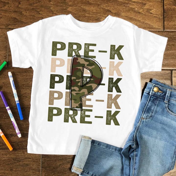 Pre-K Camo Kids Graphic Tee for wholesale by ZZ Threadz