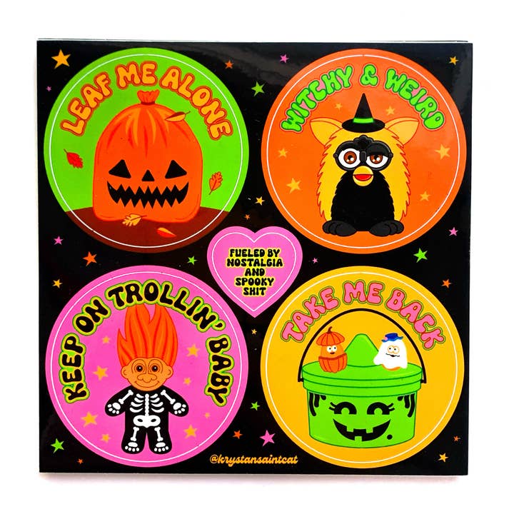 Spooky Nostalgia Halloween 80s 90s Vinyl Sticker Sheet for wholesale by Krystan Saint Cat
