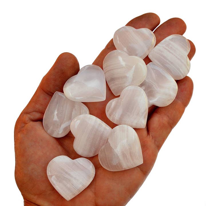 10 Pcs Lot of Pink Mangano Calcite Heart (30mm - 35mm) for wholesale by Kaia & Crystals
