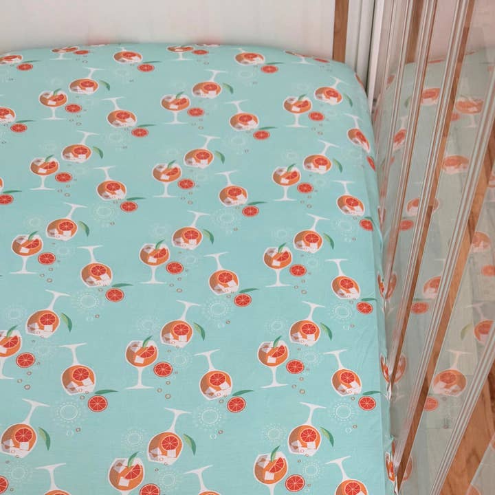 Amalfi Coast Aperol Spritz Seafoam Crib Sheet for wholesale by Basically Soho