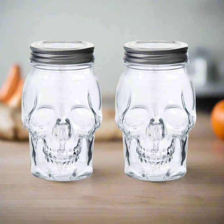 Dura Living LLC - Wholesale Canister Set - Dura Living Skull Mason Jar with Lid-16 oz Clear 2-Pack2