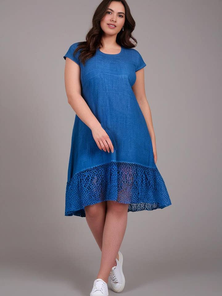 Pomme Rouge Paris - Wholesale Dress - Women's - Plus size lace dress (C8016-BLUE)