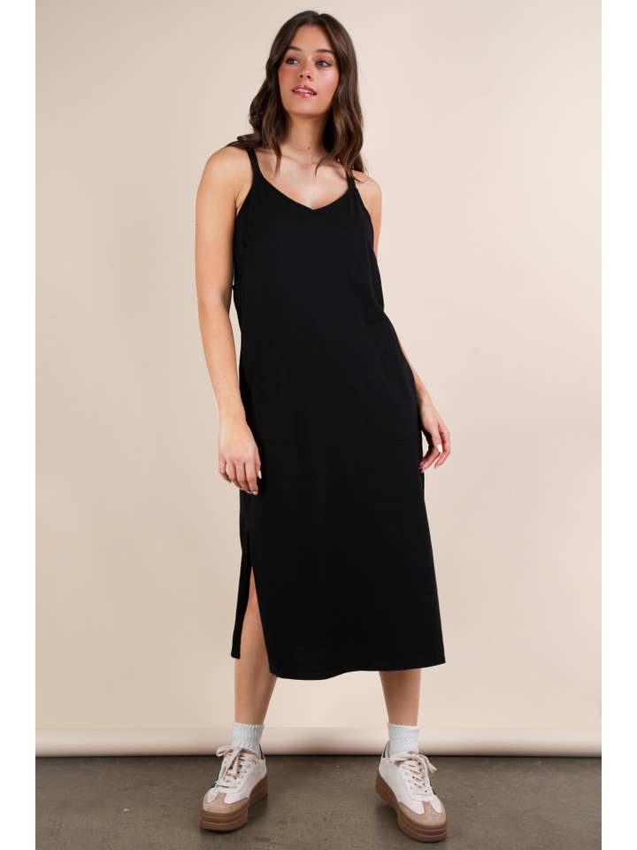 VERY J - Wholesale Dress - Women's - ND31605-V-Neck Sleeveless Casual Comfy Midi Dress