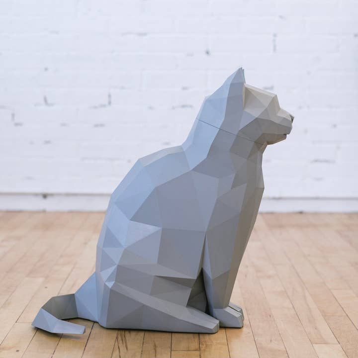 Abstract Home Art - Wholesale Decorative Tabletop Object - Lily - The Cat - Grey / Home Decor, Storage Bin, Trashcan4