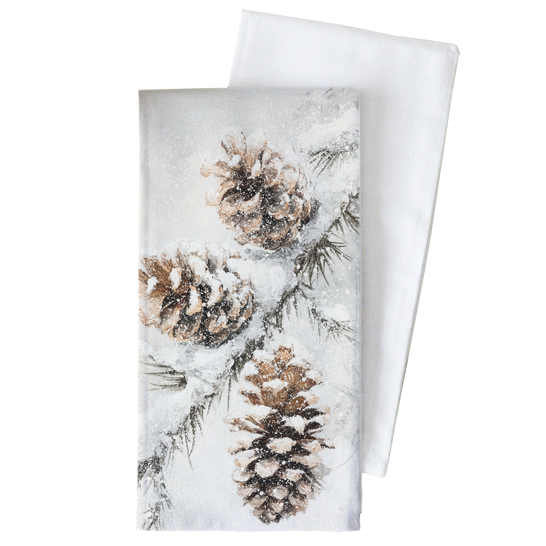 White Winter Pinecone Tea Towel for wholesale on Faire2