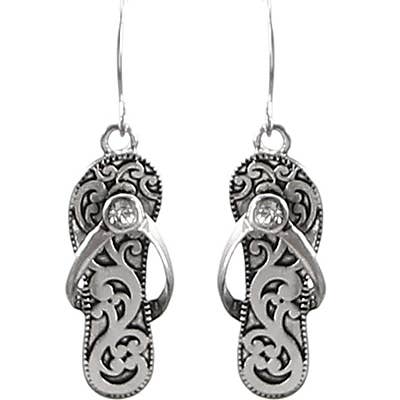 0011 PREMIERE - Wholesale Dangle earrings - FR2207 Antique Silver Crystal Filigree Flip Flop Earrings1