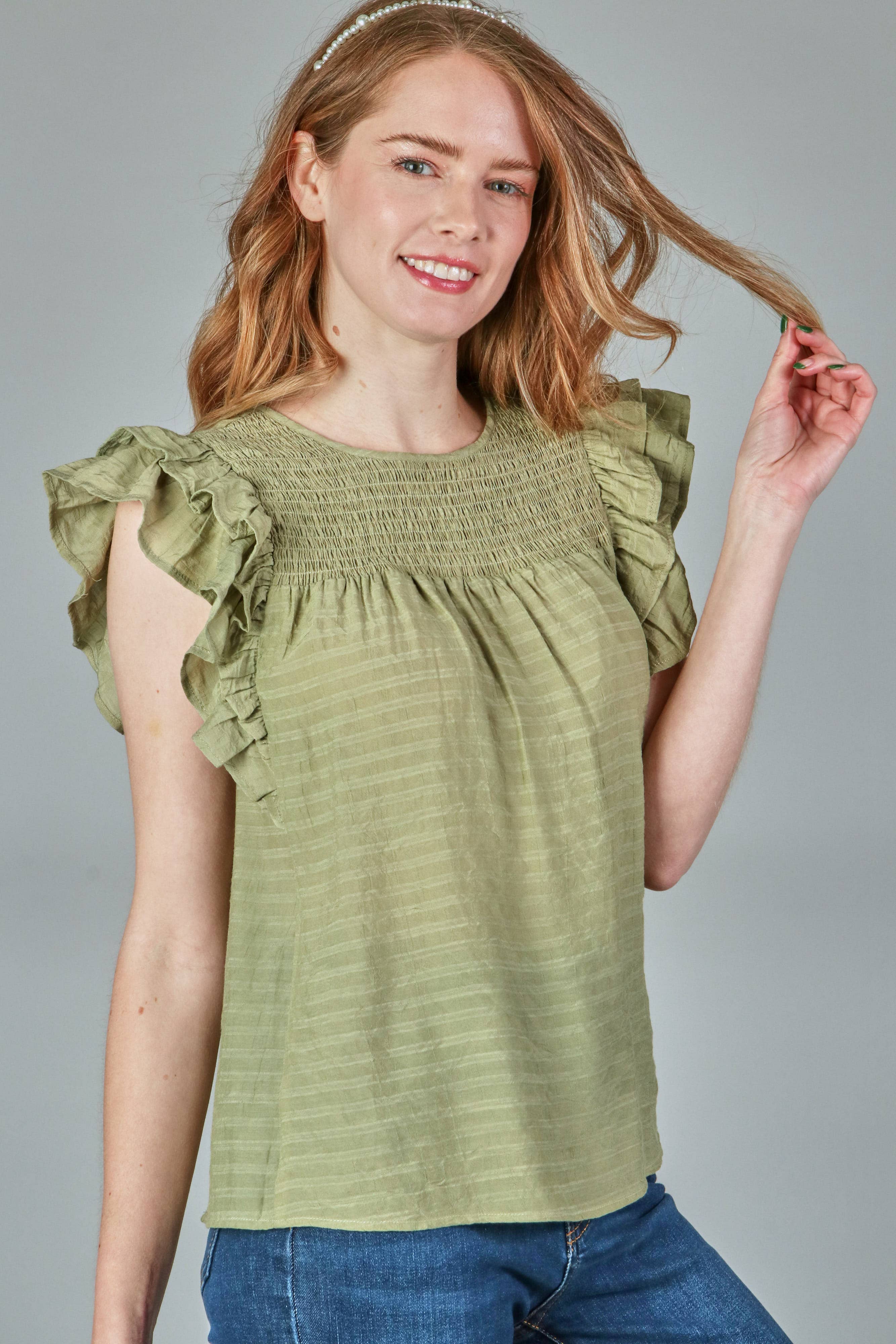 P.S Kate - Wholesale Blouse - Women's - Solid woven smocking top PLUS (P17912-PLUS)13