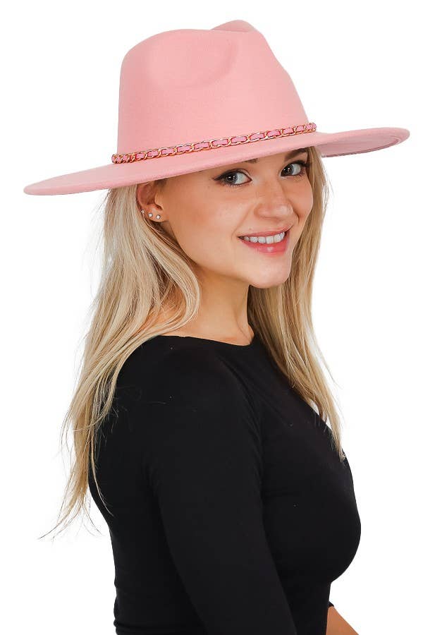 Cap Zone - Vente Chapeau en feutre – unisexe - Chapeau de rancher à large bord à chaîne dorée en faux daim8