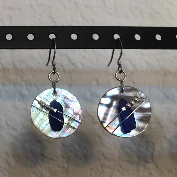 Essence of Fire & Sea - Wholesale Dangle Earrings - Beach Glass / Sea Glass on Abalone Earrings1