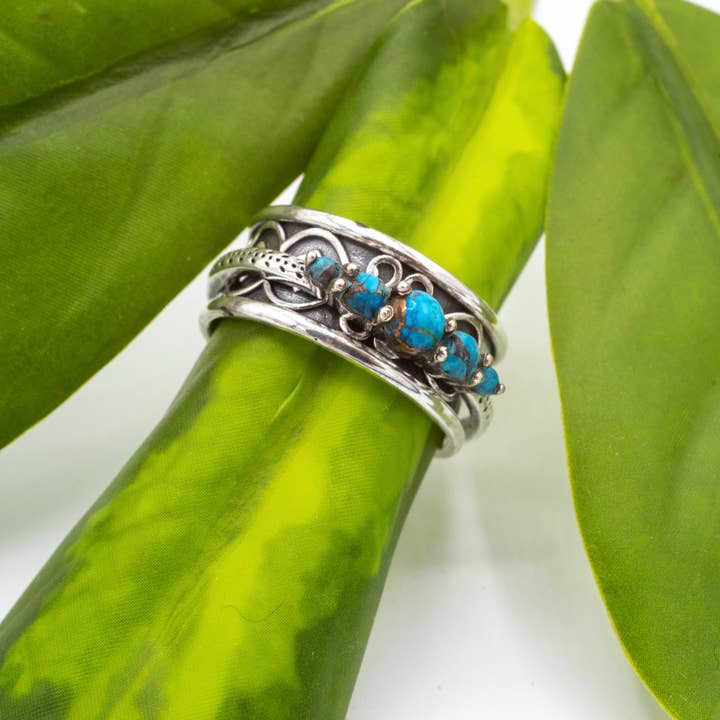 5 Turquoise Sterling zilveren spinner ring voor wholesale door Baizaar