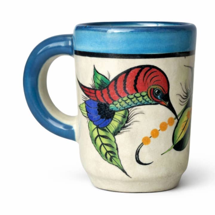 Guatemalan Hand-Painted Hummingbird Ceramic Espresso Mug for wholesale by Upavim Crafts