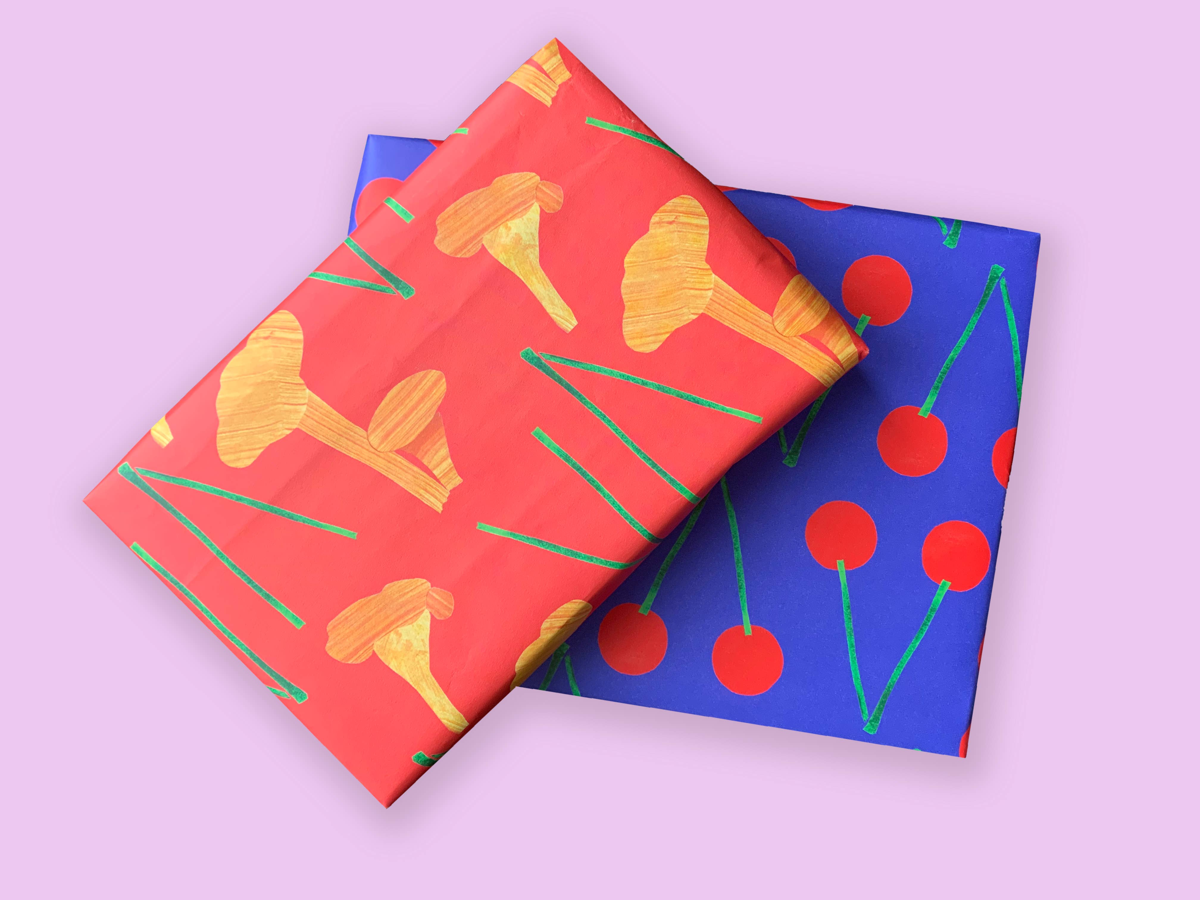 TenTa - Wholesale Wrapping Paper Roll - Chanterelle Mushroom Patterned Wrapping Paper – Red & Ochre3