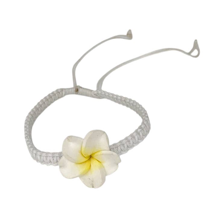 Plumeria blomma justerbart barns armband eller fotlänk vit för wholesale av Maka Imports