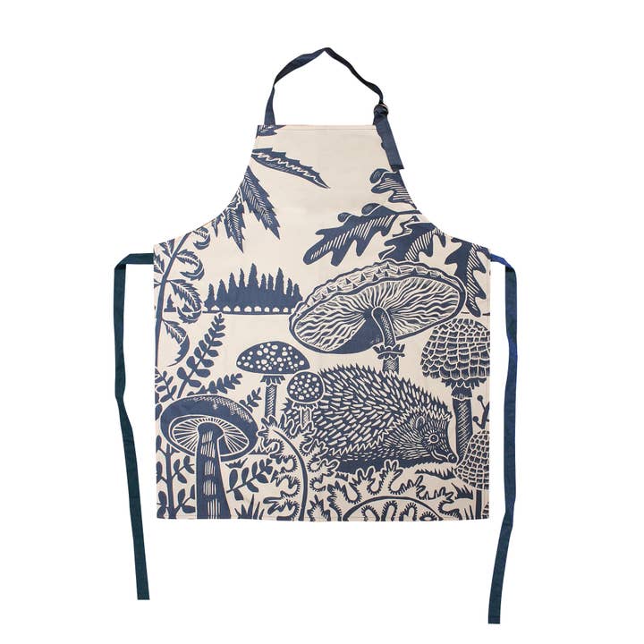 Half Moon Bay By Design - Wholesale Apron - Recycled Cotton Apron Mushroom Hedgehog Blue