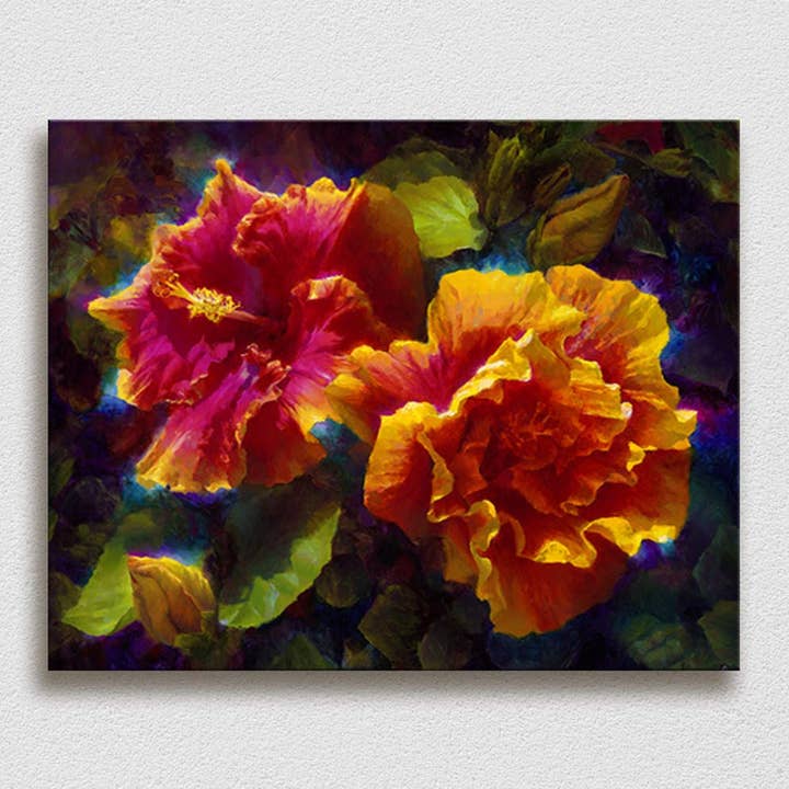 Whitworth Gallery - Wholesale Painting/Drawing - Sunlit Duet - Signed Artist Canvas - Hawaiian Hibiscus Painting4