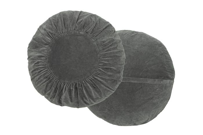 Round Velvet Cushion Ruffles Dark Grey 60cm for wholesale by MrsBLOOM