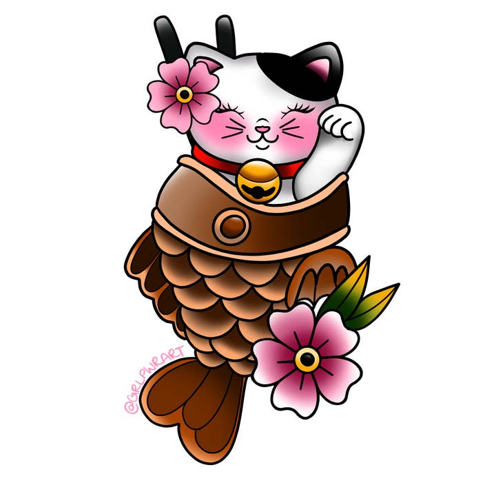 Taiyaki Cat Sticker for wholesale by Grlpwr Art