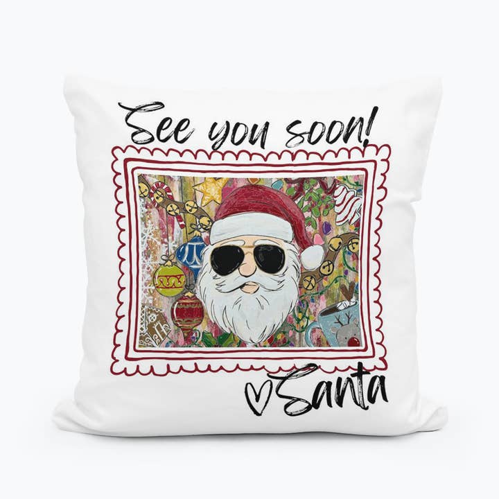 ABI'S COOL SANTA SQUARE PILLOW for wholesale by LuckyBird Apparel and Home