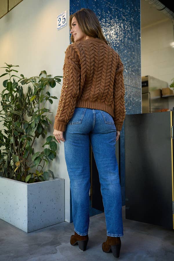 SAACHI – Großhandel Strickjacke – Damen – Deco-Perlen-Strickjacke mit Zopfmuster5