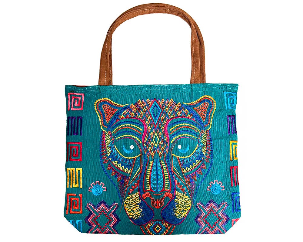 Pichincha - Wholesale Tote Bag - Women's - Embroidered Floral Jaguar Large Suede Purse Tote Bag1